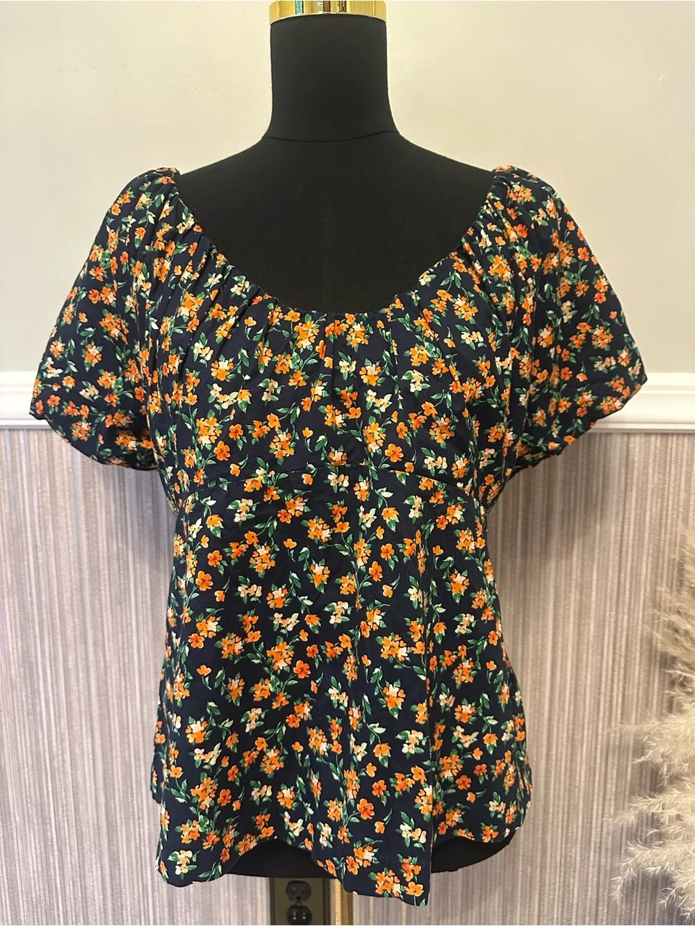 Old Navy Floral Puff Sleeve Peplum Blouse Square Neck Cottagecore Large